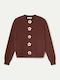 Long Women's Knitted Cardigan with Buttons Brown