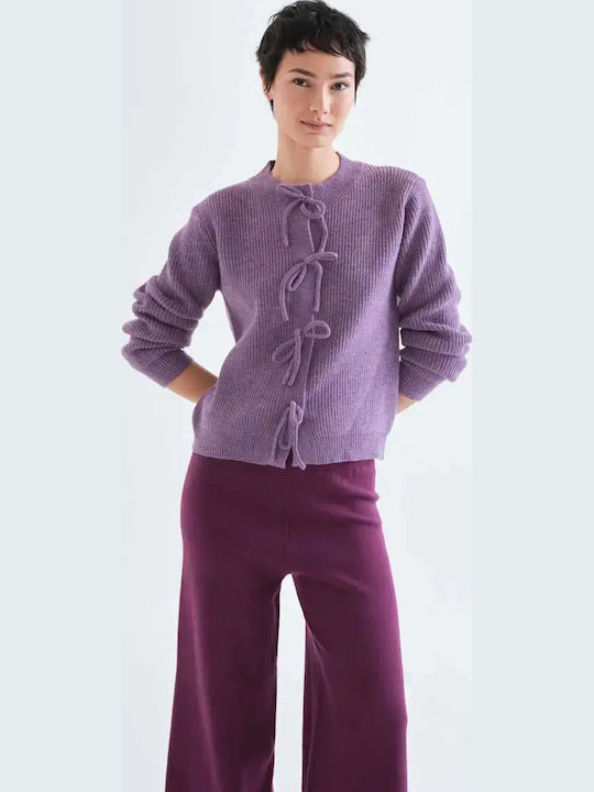 Lange Gestrickte Damen Strickjacke Lila
