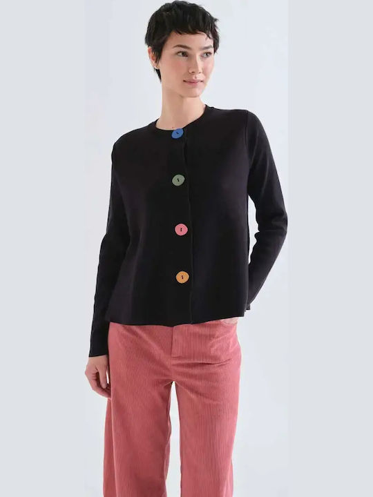 Long Women's Knitted Cardigan with Buttons Black