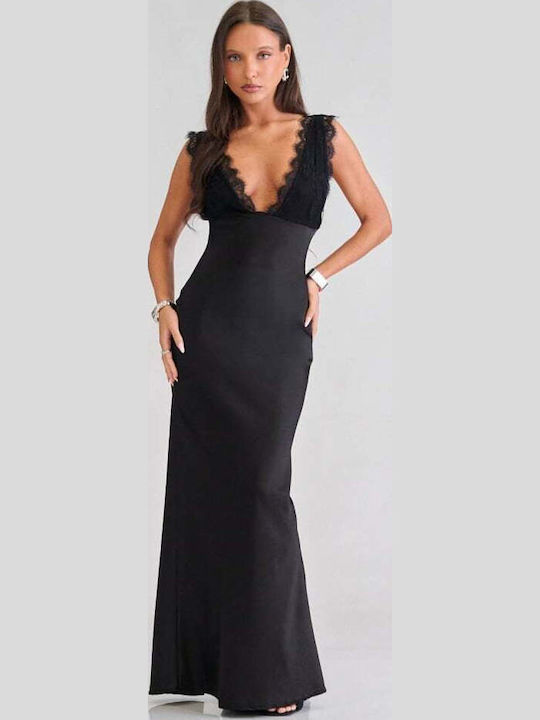 Rochie Maxi De Seară De Vară Jupon Din Satin Cu Dantelă Neagră