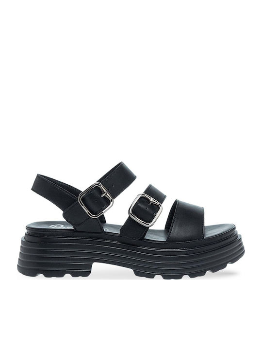 Parex Deri Damen Flache Sandalen Schwarz