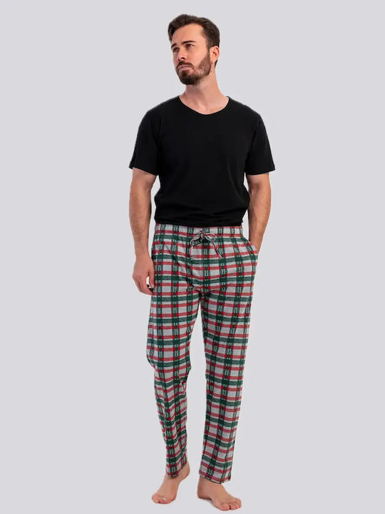 Vienetta Secret Summer Checked Men's Cotton Pyjamas Grey