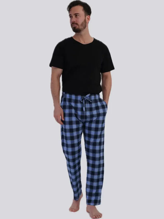 Vienetta Secret Summer Checked Men's Pyjamas Cotton Blue