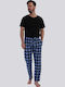 Vienetta Secret Summer Checked Men's Pyjamas Cotton Blue