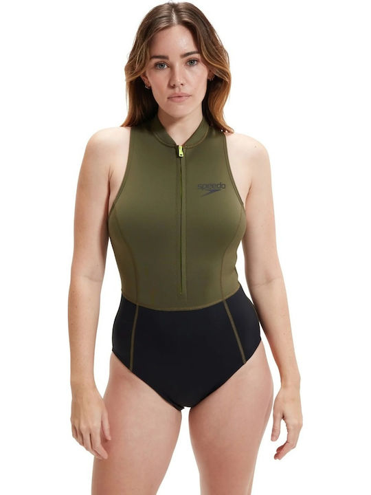 Speedo Ολόσωμο Μαγιό με Φερμουάρ Black/green