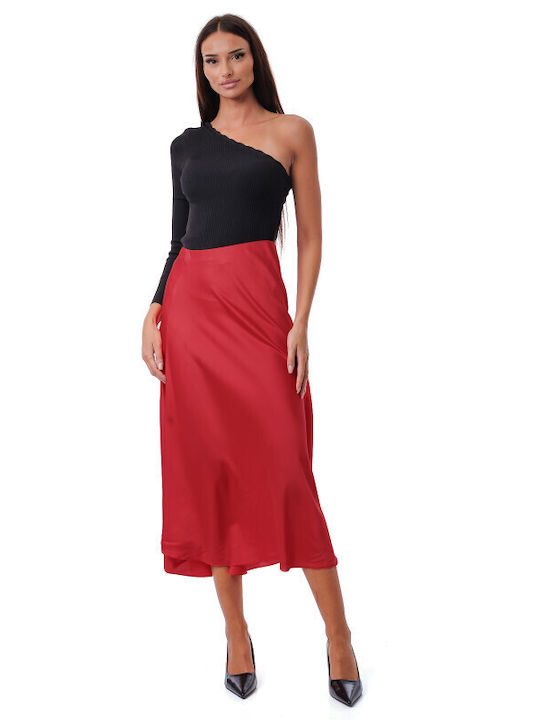 Silia D Satin Midi Skirt Red