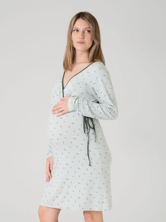 Prenatal Νυχτικό Εγκυμοσύνης & Θηλασμού Πράσινο Παστέλ Φλοράλ