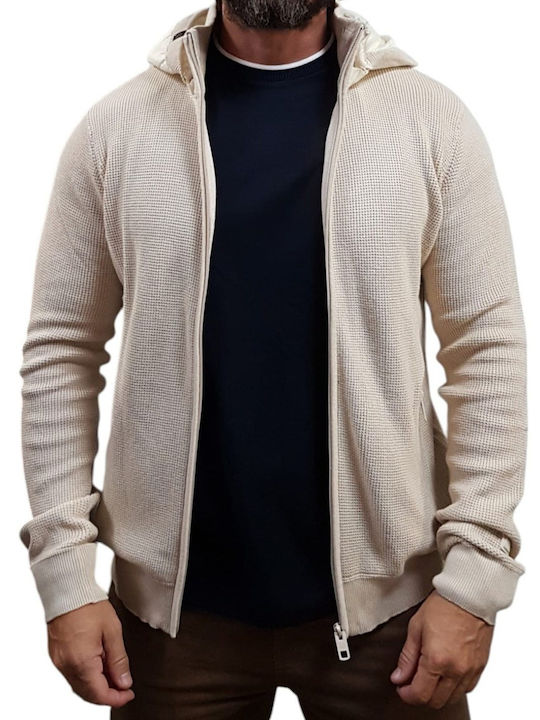 Indicode Herren Gestrickte Jacke mit Kapuze Ecru