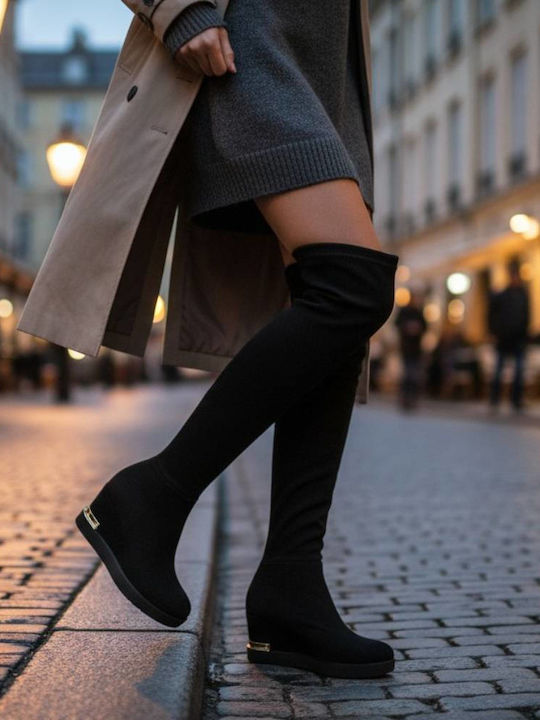 Wildleder Damenstiefel Über dem Knie Schwarze