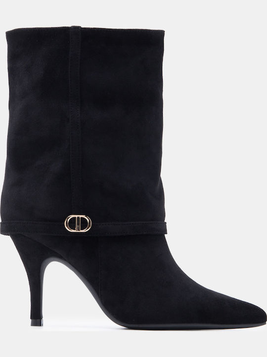 Suede Women's Ankle Boots with High Heel Black