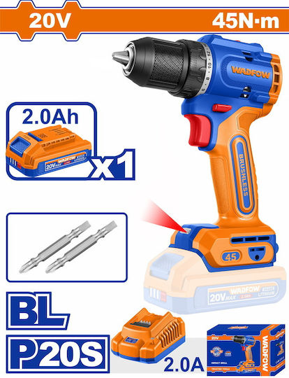 Wadfow WCDP4561 Battery Drill Driver Brushless 20V 1x2Ah
