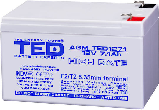 Battery Pack Compatible Apc Rbc40 12v 7.1ah 1x12v Ted Electric