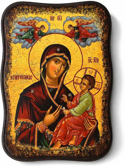 Icoană De Mână Maica Domnului Gorgoepikoos Lemn Neregulat 20x25cm