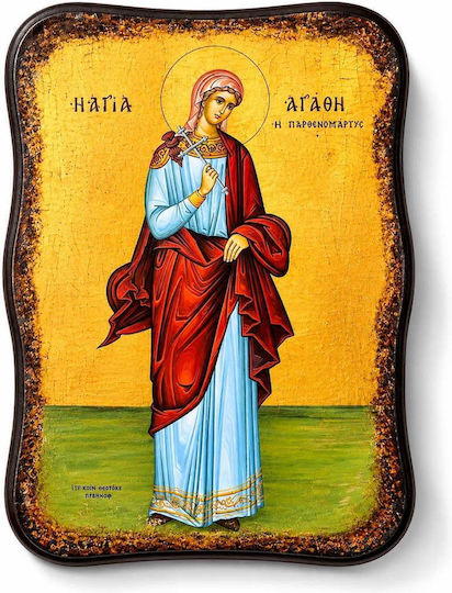 Icoană De Mână Sfânta Agata Lemn Neregulat 10x14cm