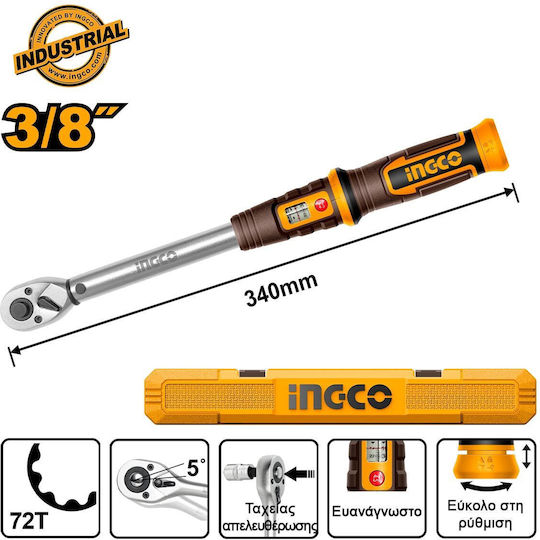 Ingco Drehmomentschlüssel Antriebsgröße 3/8" Mindest-Drehmoment 10-60 Nm