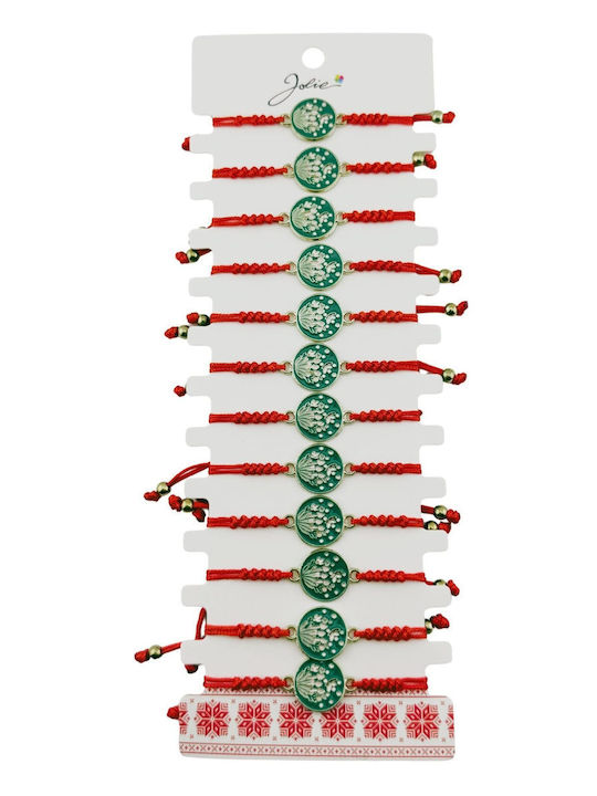 Martisor Bracelet Women Children Jolie Spring Lily Valley Design Set 12 Pieces Round Enameled Pendant Adjustable Cord Red Green Martisor Bracelet Women Children Jolie Spring Lily Valley Design Set 12 Pieces Round Enameled Pendant Adjustable Cord Red Green