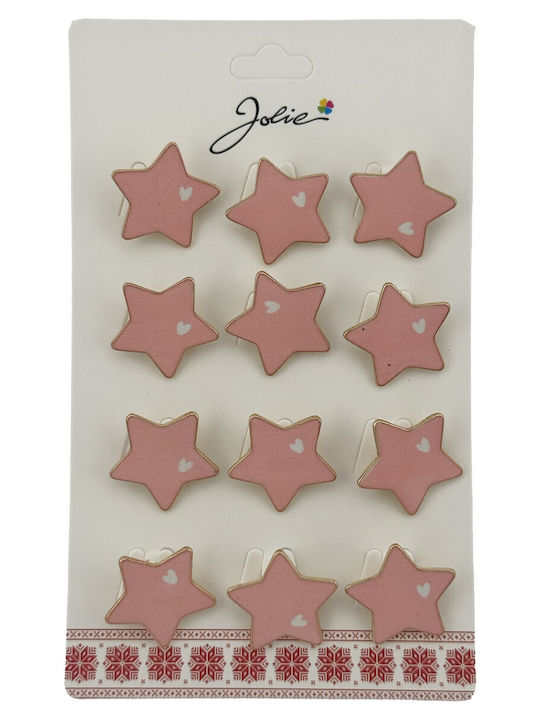 Set 12 Pinuri Martisor Inimă Stea Pentru Copii Jolie Pinuri Metalice Cu Aspect Lăcuit 2 X 2 Cm Pe Bucată Roz