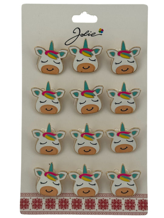 Set 12 Pinuri Mărțișor Copii Jolie Unicorn Model Ochi Închiși Multicolor