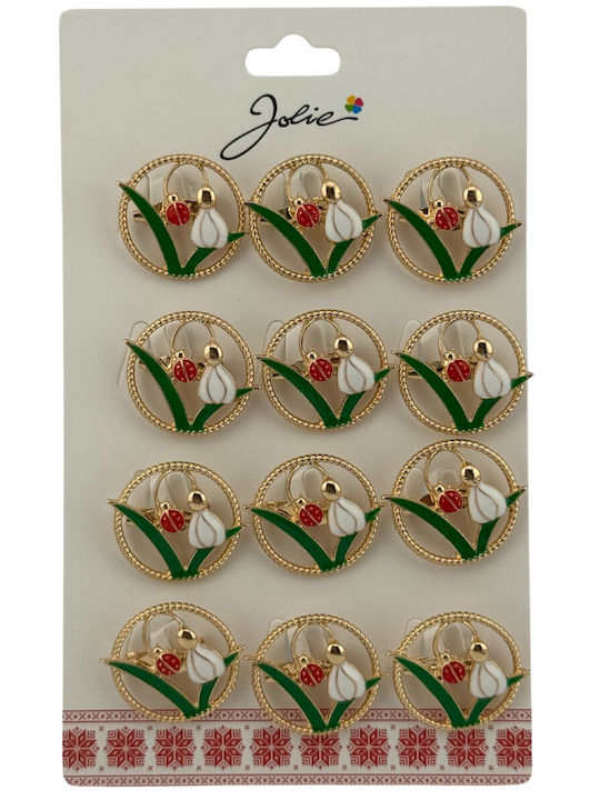 Set 12 Spring Martisor Brooches Jolie Snowdrop Model Ladybug In Circle