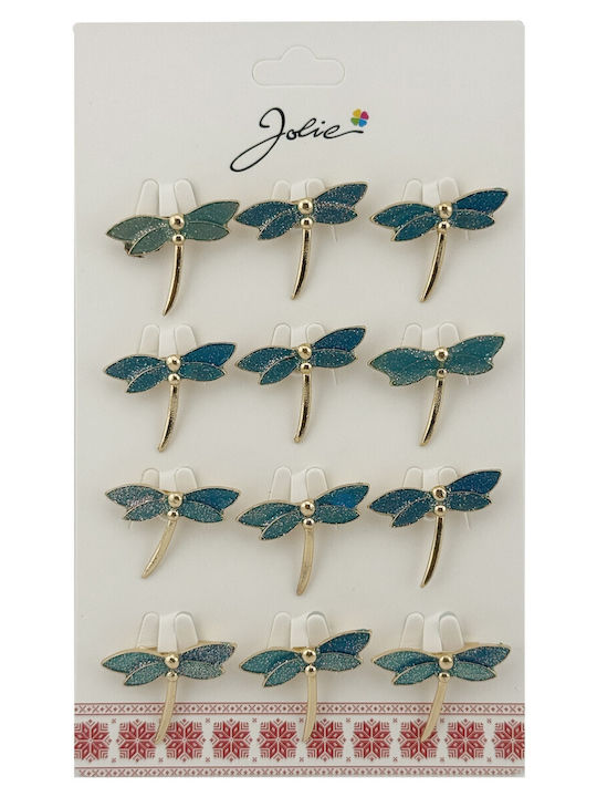 Set 12 Pinuri Tradiționale Mărțișor Jolie Model Libelulă Pinuri Metalice Cu Aspect Lăcuit 2.5 X 2.5 Cm Fiecare Verde