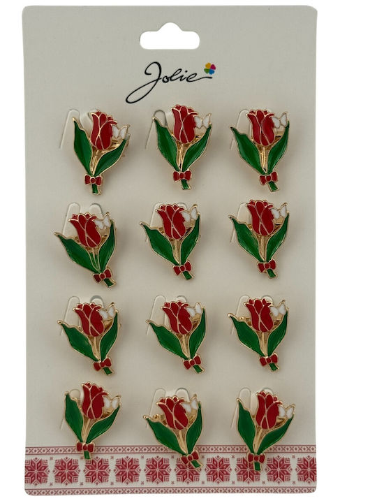 Set 12 Pinuri De Primăvară Mărțișor Design Lalea Roșie Jolie