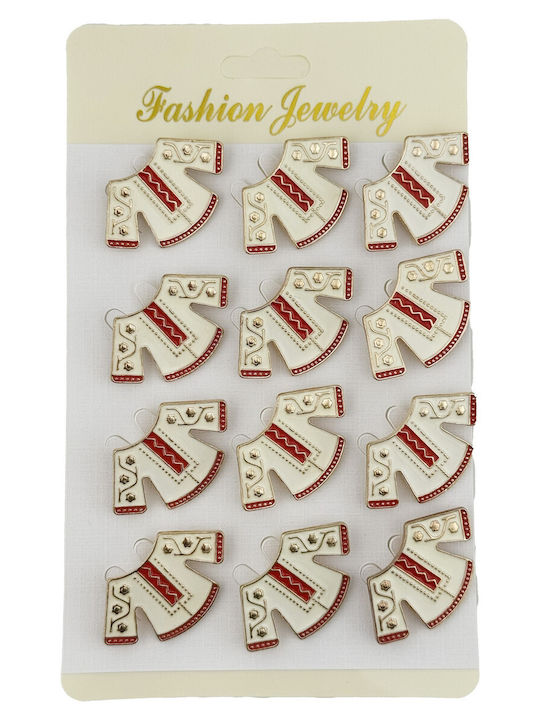 Set 12 Pinuri Tradiționale Martisor Flippy Design Îmbrăcăminte Tradițională Pinuri Metalice Finisaj Lăcuit 3 X 2.5 Cm Fiecare Albe