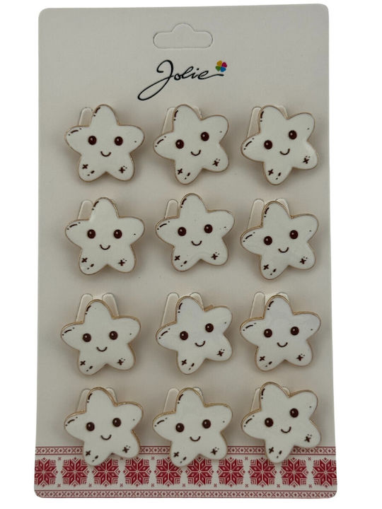 Set 12 Pinuri Mărțișor Copii Jolie Stea Zâmbitoare Design Alb