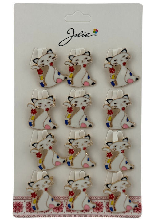 Set 12 Pinuri Mărțișor Copii Jolie Model Pisică Albă