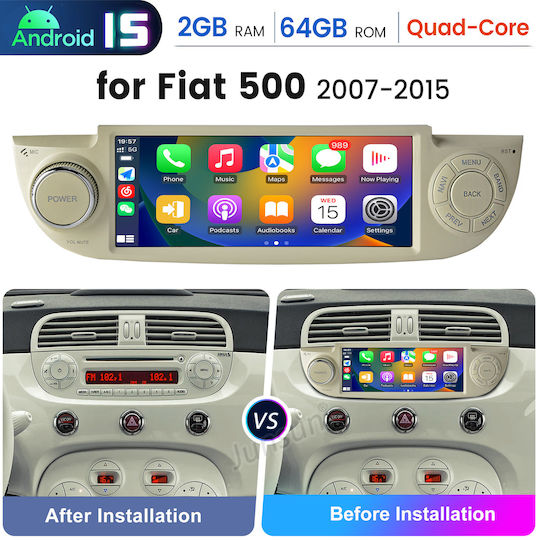 Junsun 6 86" Android 15 Multimedia 2GB/64GB Fiat 500 2007-2015 CarPlay Wireless Android Auto GPS DSP Alb