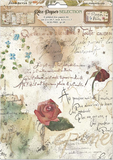 Set of 6 Decoupage Rice Papers Stamperia 21x29cm A4 Flowers Poems