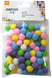 Metron Craft Πομ Πομ Χειροτεχνίας 2cm Χρωματιστά Pastel 80 Τεμ