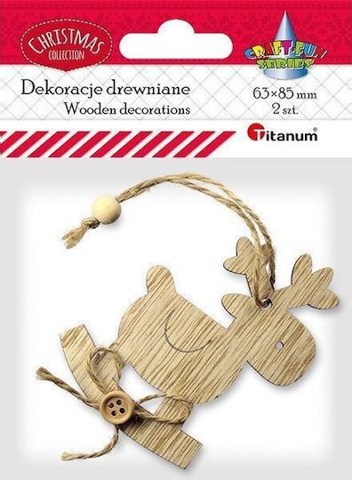 Set Ornamente Reni Din Lemn Bej 6.3x8.5cm 2 Bucăți