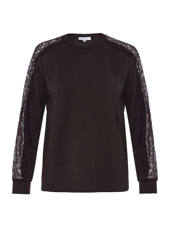 Women's Blouse with Lace Brown