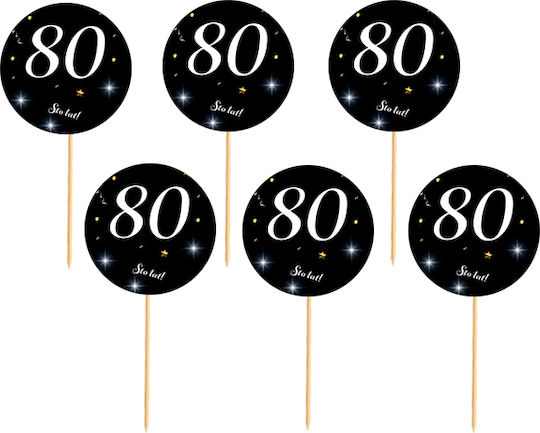 Toppery 80th Birthday Black Background White Text 6 Pcs