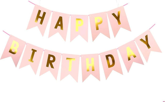 Banner Happy Birthday 100x200 Cm Flippy Steag Dimensiune 11.5x16.5 Cm Role De Ață Incluse Roz