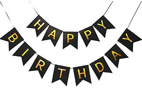 Banner Happy Birthday 100x200 Cm Dimensiune Steag 11.5x16.5 Cm Rola De Ață Inclusă Neagră