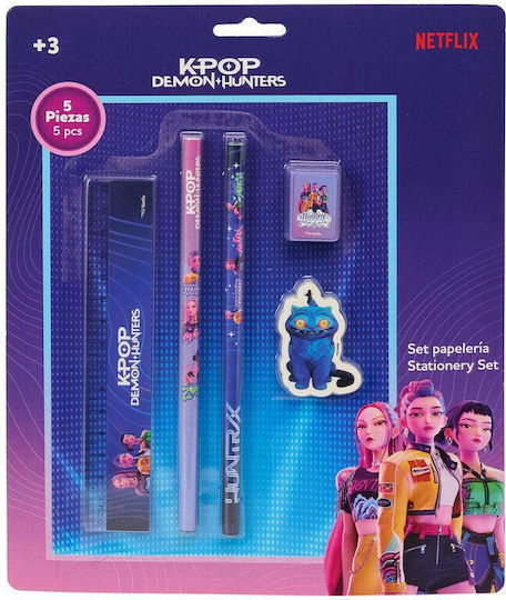 Safta Safta Kinder Schreibwaren-Set mit Bleistift, Spitzer, Radiergummi, Lineal und Federmäppchen 5 Stück