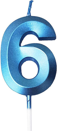 Number 6 Candle Flippy Diamond Model 5 X 3.4 Cm Blue