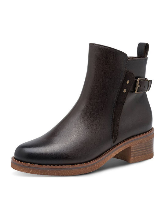 Leather Women's Ankle Boots with Medium Heel Brown