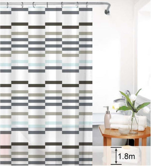 Cyclops Fabric Shower Curtain 180x180cm Beige/Grey Stripes