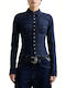 Long Sleeve Women's Denim Shirt Dark Blue