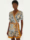 Summer Mini Shirt Dress Wrap with Ruffles Multicolor