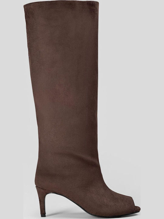 Wildleder Damenstiefel mit Mittelhohem Absatz Braune