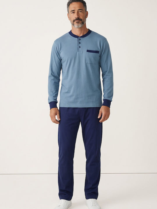 Мъжка Пижама Collection Urban Син Флийс 65% Памук Българско Производство Cl2714-61-Син