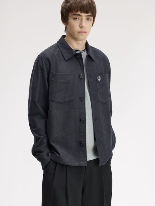 Langärmeliges Overshirt in Normale Passform Gestreiftes Grau