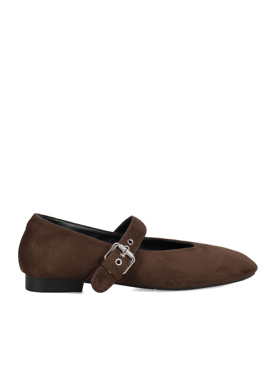 Migato Suede Γυναικείες Μπαλαρίνες Καφέ