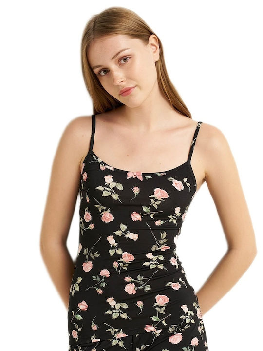 Schwarzes Damen T-Shirt mit Spaghetti-Träger
