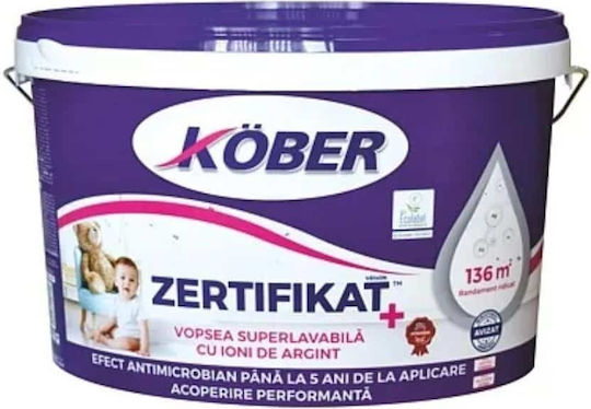 Vopsea Interioară Spălabilă Zertifikat Plus Ion Argintiu 8.5l Alb Kober V8140n-p8.5l