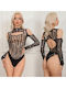 Ophelia's Dream Lenjerie Teddy Negru Cu Mâneci Lungi Sclipici 10ww7118-d