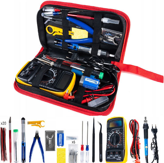 Kit Pistol de Lipit Precision Multimetru Digital Zola 60w Pistol 200-450°c 6 Vârfuri 20 Cabluri Negre și Roșii Accesorii Incluse Husă de Transport 26 X 14.5 X 4.5 Cm